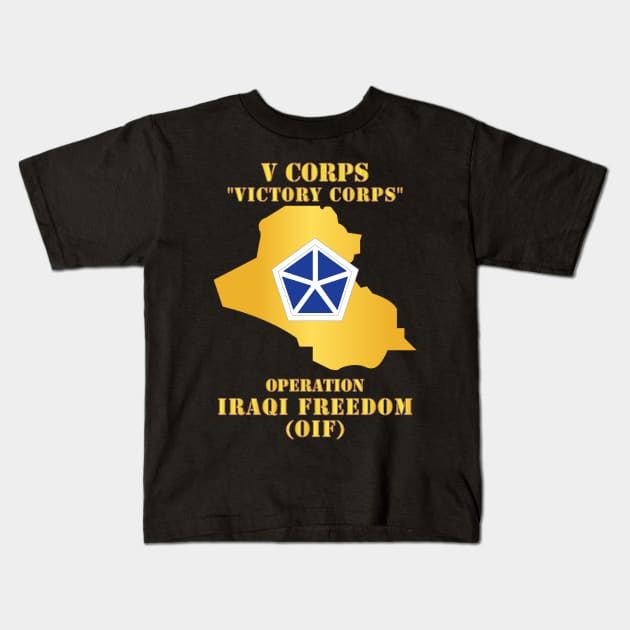 V Corps - OIF w Map Kids T-Shirt by twix123844